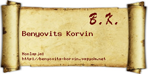 Benyovits Korvin névjegykártya